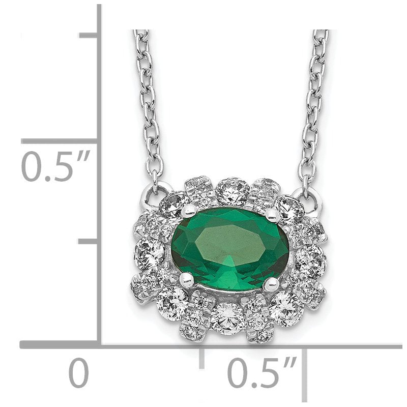 14k White Gold Diamond and Oval Emerald Fancy East-West 18 inch Necklace