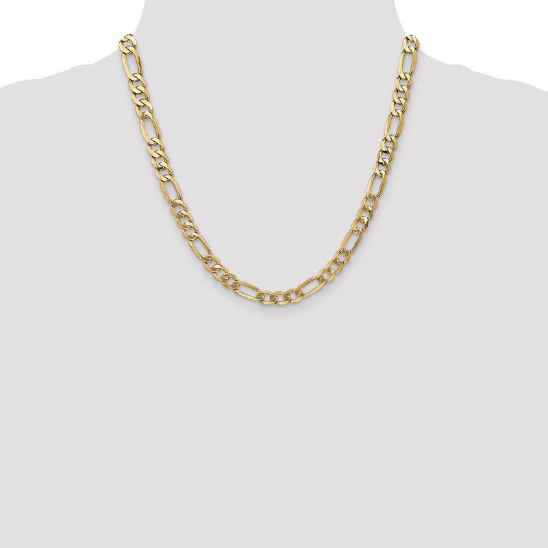 14K 26 inch 7mm Flat Figaro with Lobster Clasp Chain
