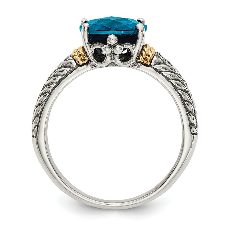 Sterling Silver with 14K Accent Antiqued Oval London Blue Topaz Ring