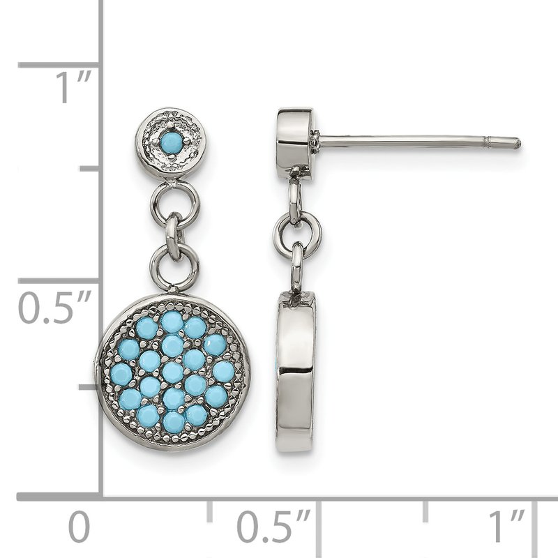 Stainless Steel Polished Reconstructed Turquoise Post Dangle Earrings
