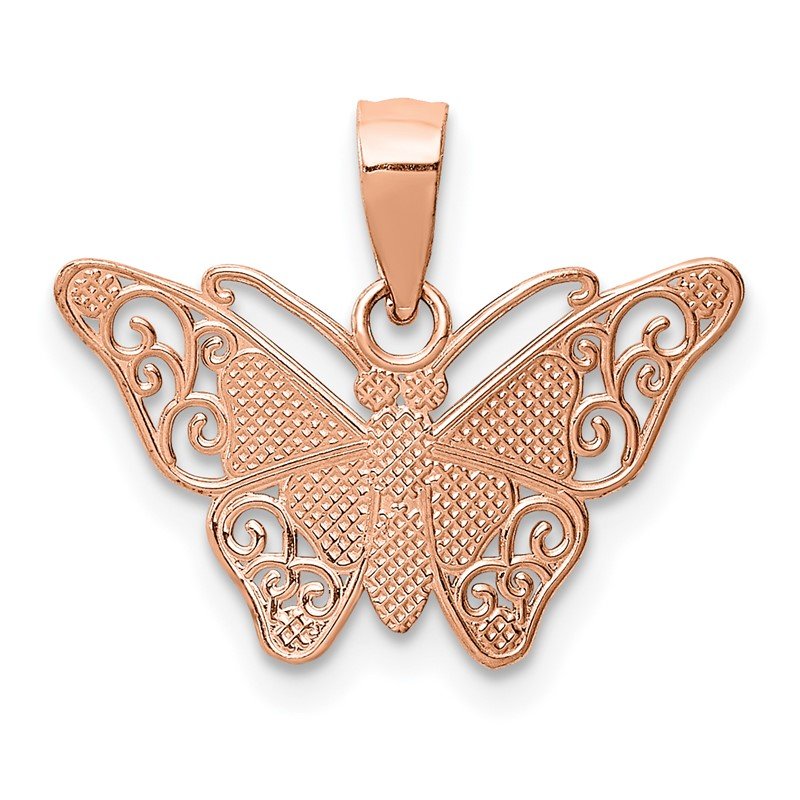 14k Rose Gold with White Rhodium Diamond-cut Butterfly Pendant