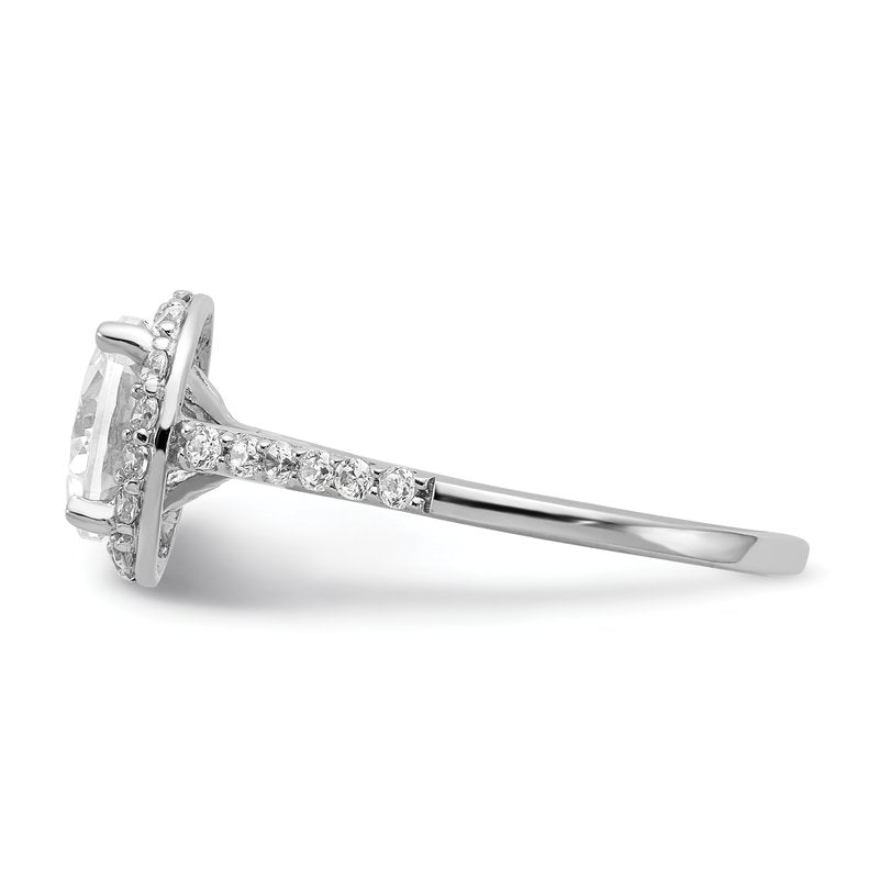 Sterling Silver Rhodium-plated Brilliant-cut CZ Round Halo with Side Stones Ring
