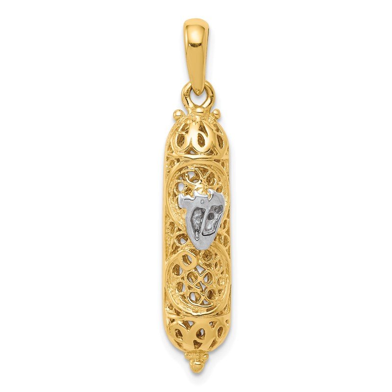 14K and White Rhodium 3-D Mezuzah with Shin Charm