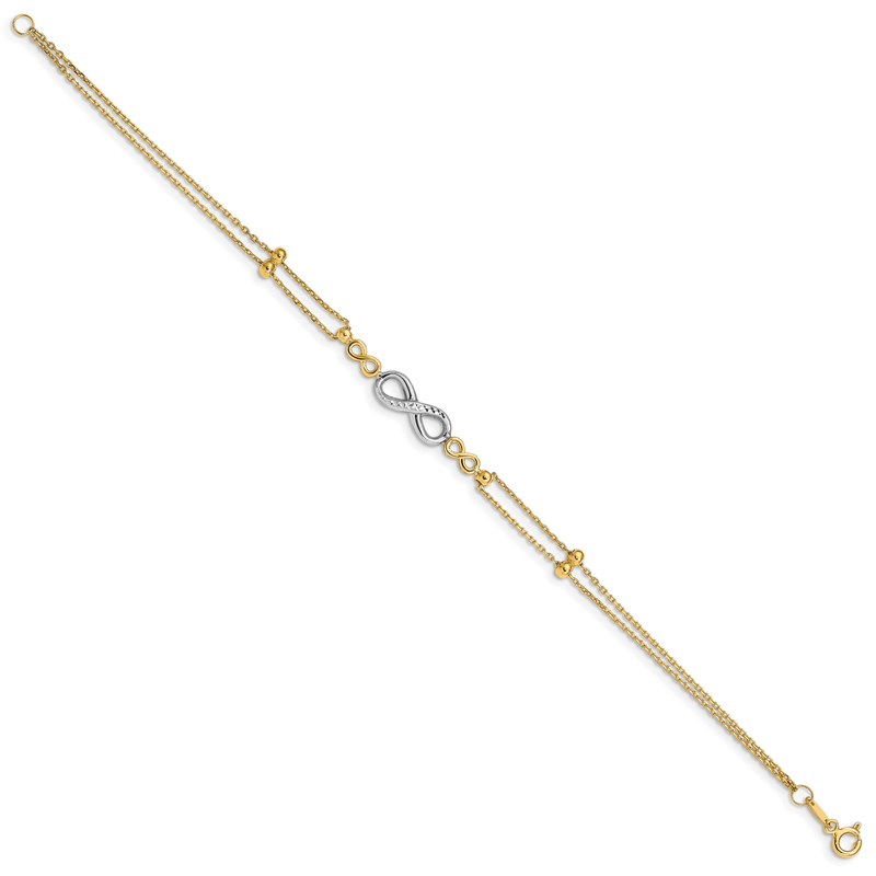 14K Two-tone Polished Diamond-cut Infinity Symbol 2-Strand 7.5 inch Bracelet