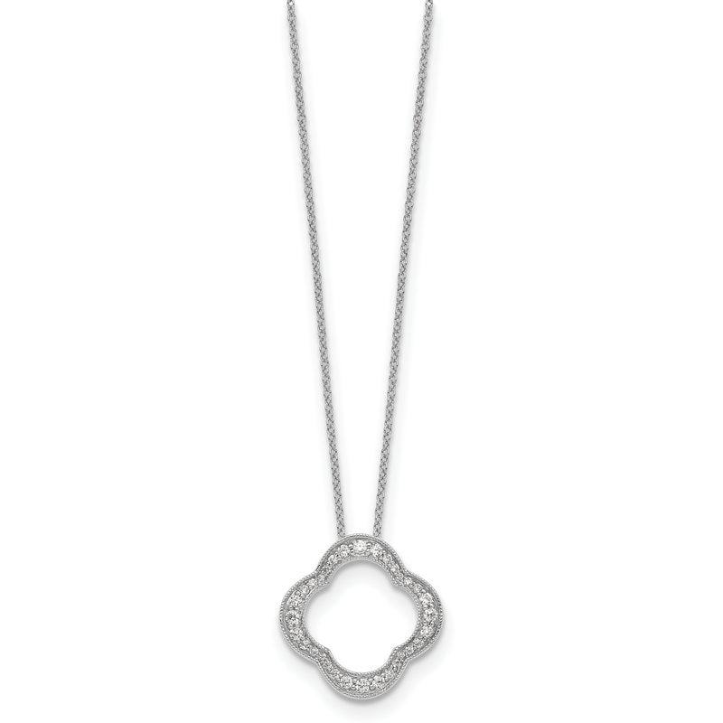 14K White Gold 1/6 carat Lab Grown Diamond VS+ F+ 18 in Complete Quatrefoil Floral Necklace