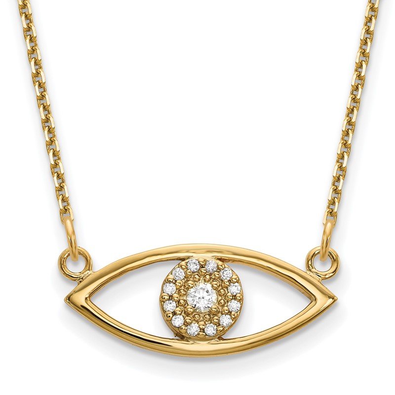 14k Polished 1/10 carat Diamond Small Evil Eye 18 inch