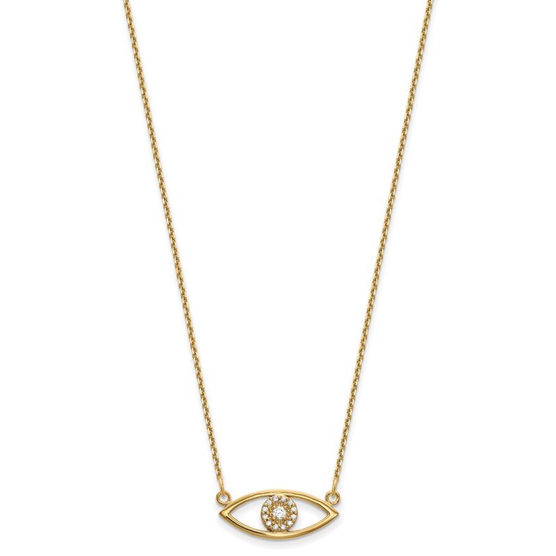 14k Polished 1/10 carat Diamond Small Evil Eye 18 inch