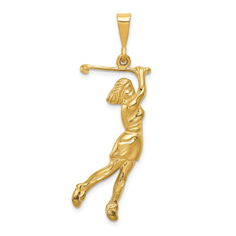 14k Satin Diamond-cut Female Golfer Pendant