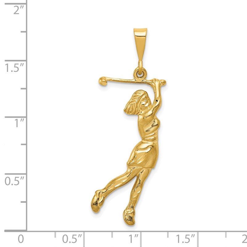 14k Satin Diamond-cut Female Golfer Pendant