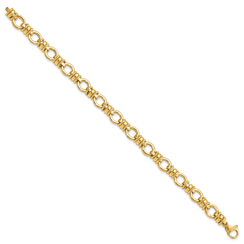 14K Polished and Textured 8mm Fancy Link 7.75 inch Bracelet