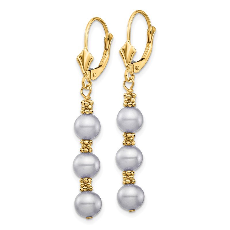 14k 5-6mm Grey Semi-Round Freshwater Cultured Pearl Dangle Leverback Earrings
