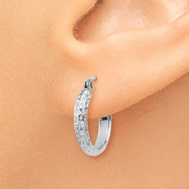 14K White Gold 2.8x15mm Diamond-cut Tube Hoop Earrings