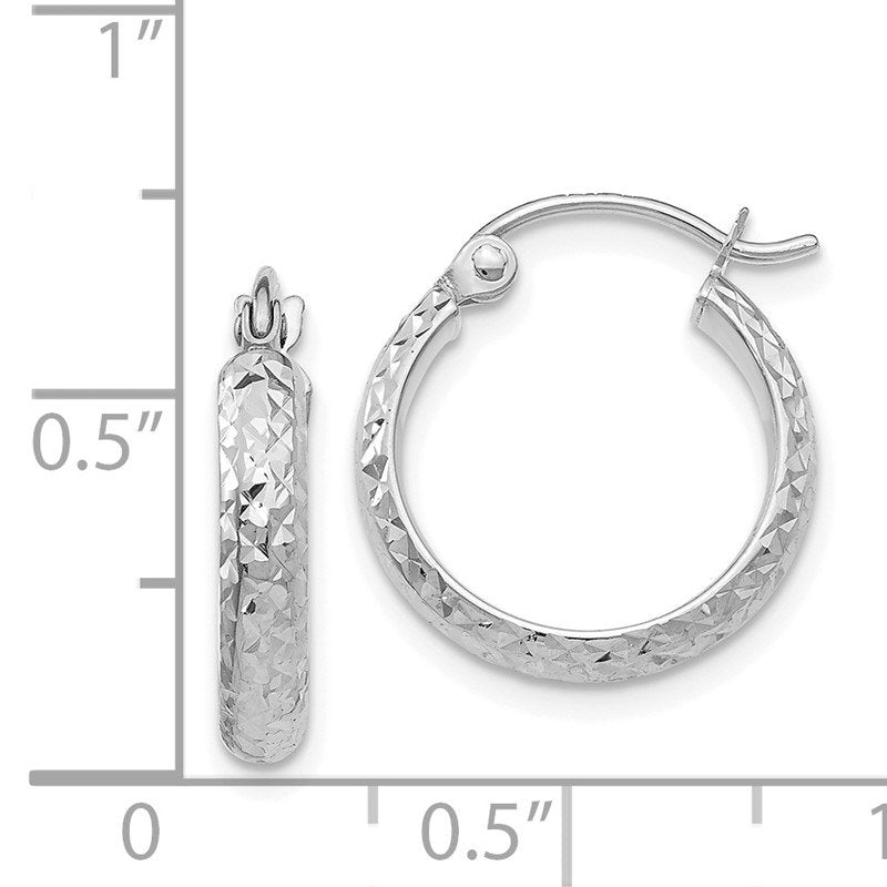 14K White Gold 2.8x15mm Diamond-cut Tube Hoop Earrings
