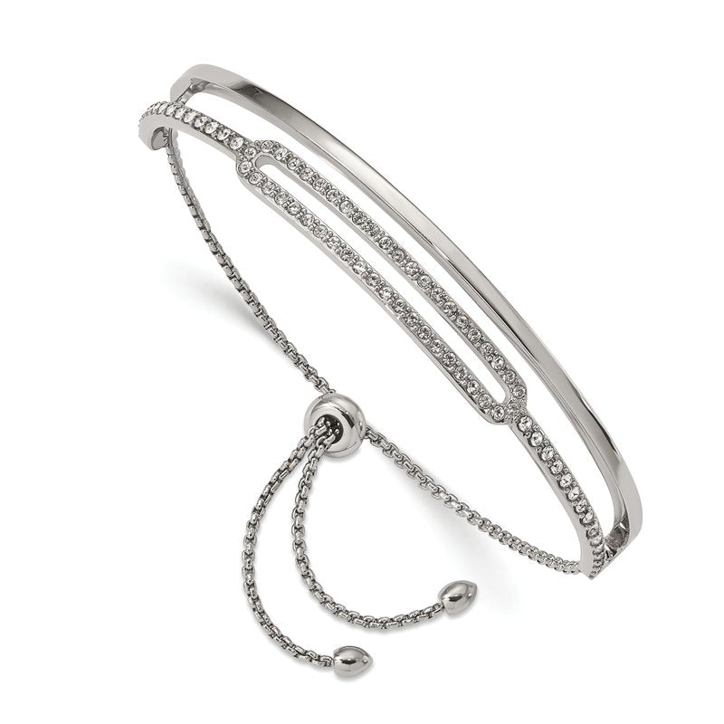 Stainless Steel Polished with Crystals Adjustable Bangle Bracelet
