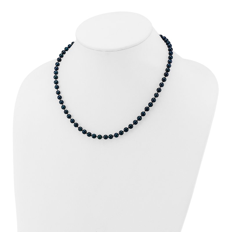 14k White Gold 5-6mm Black Round Akoya Saltwater Cultured Pearl 16 inch Necklace
