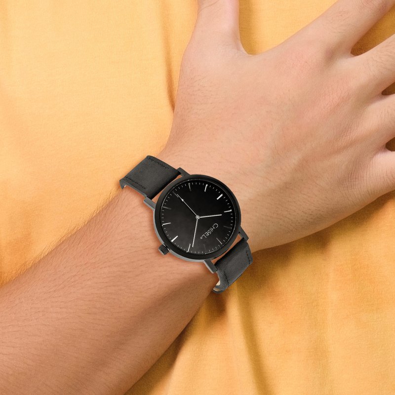 Matte Black IP-plated Black Dial Black Leather Band with Quick Release Watch