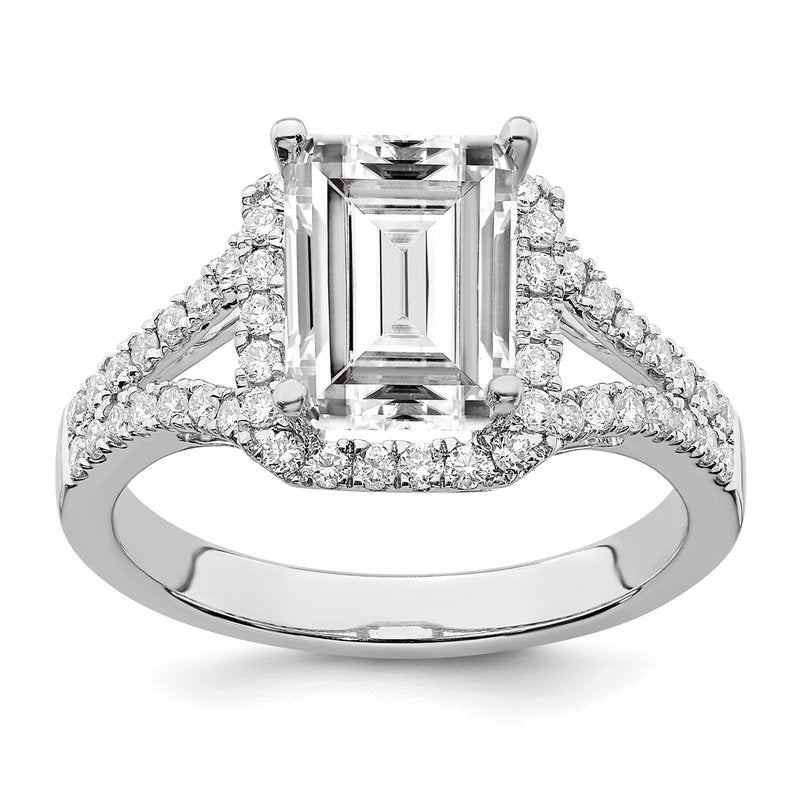 14K White Gold 3/8 carat Lab Grown Diamond VS+ F+ Semi-Mount Emerald Halo Engagement Ring