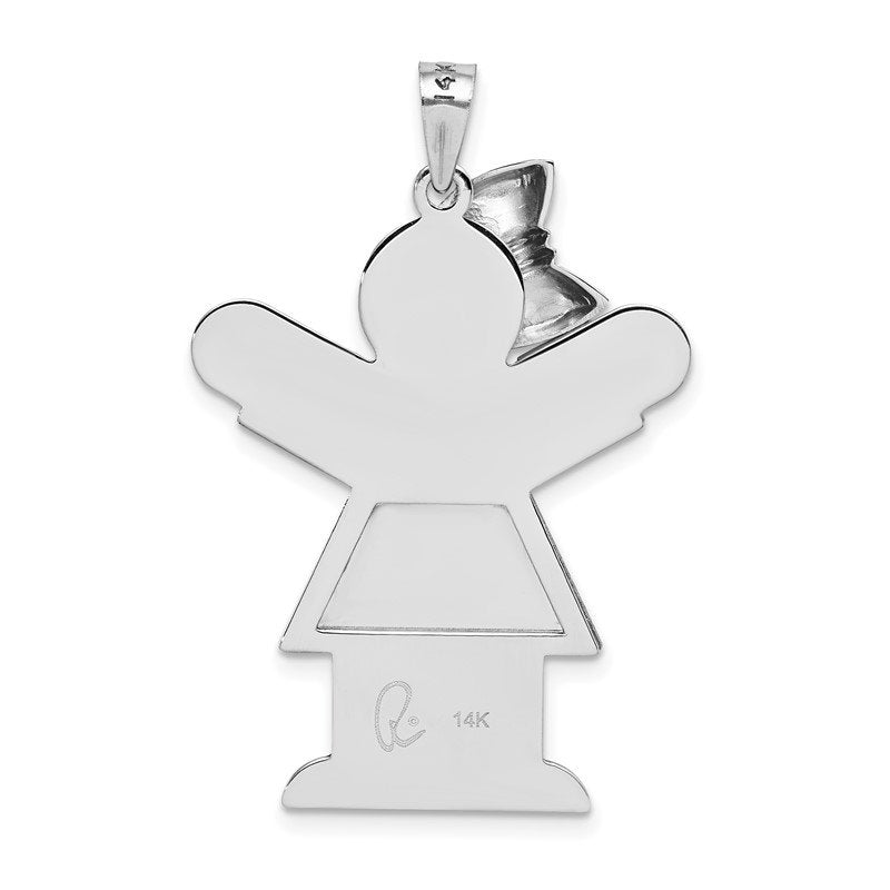 14k White Gold The Kids Small Girl with Ruffles and Bow on Right AA Diamond Love Charm