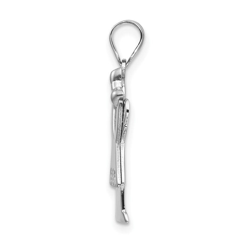 14k White Gold The Kids Small Girl with Ruffles and Bow on Right AA Diamond Love Charm