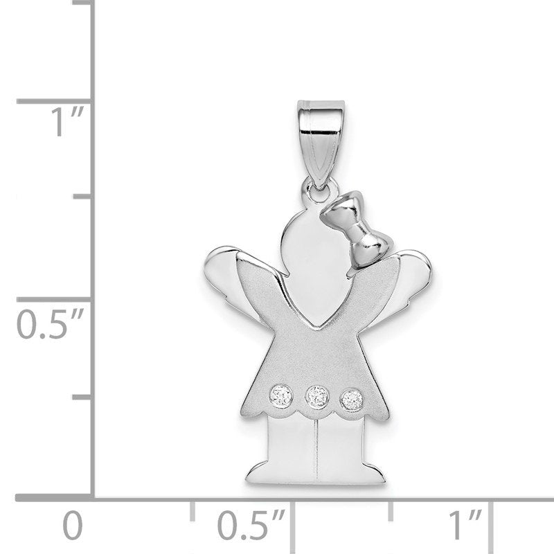 14k White Gold The Kids Small Girl with Ruffles and Bow on Right AA Diamond Love Charm