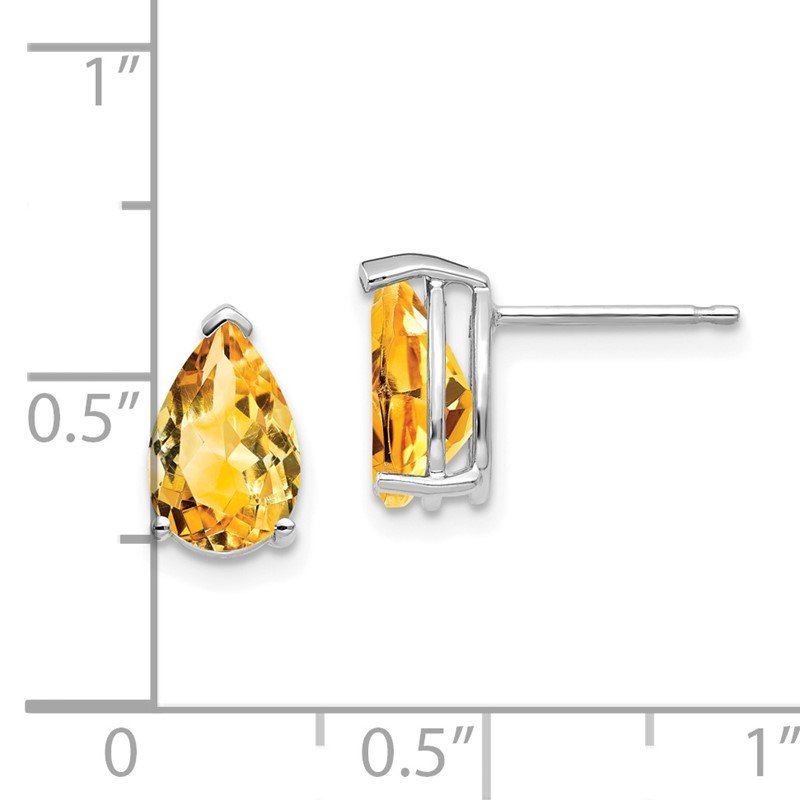 14k White Gold 9x6mm Pear Citrine Post Earrings