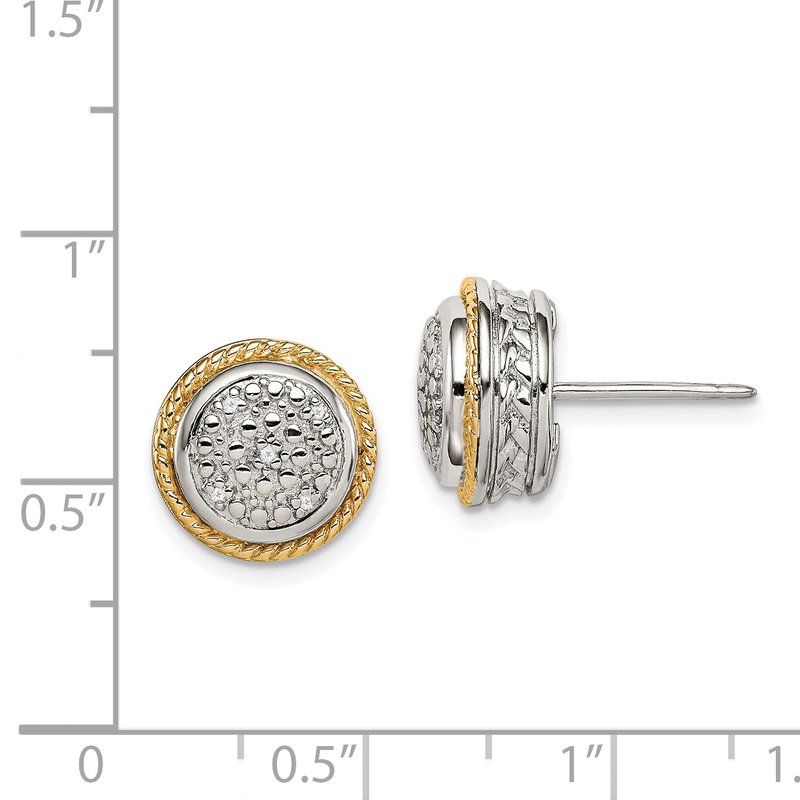 Sterling Silver Rhodium-plated with 14K Accent Polished Diamond Post Earrings