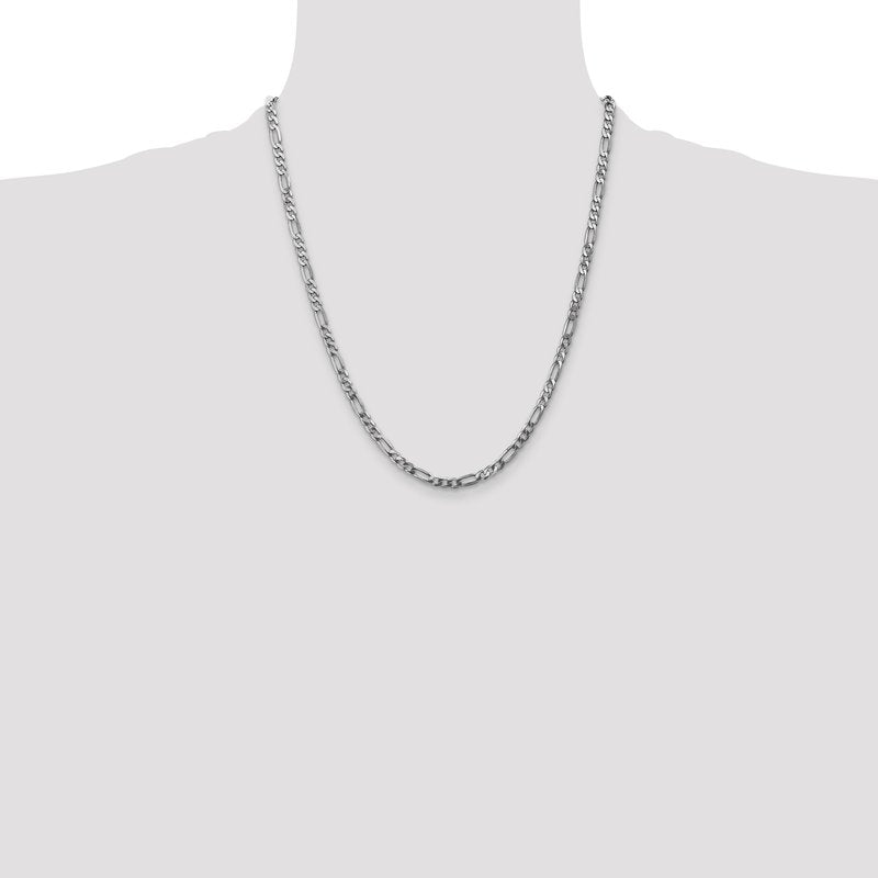 14K White Gold 26 inch 4mm Flat Figaro with Lobster Clasp Chain