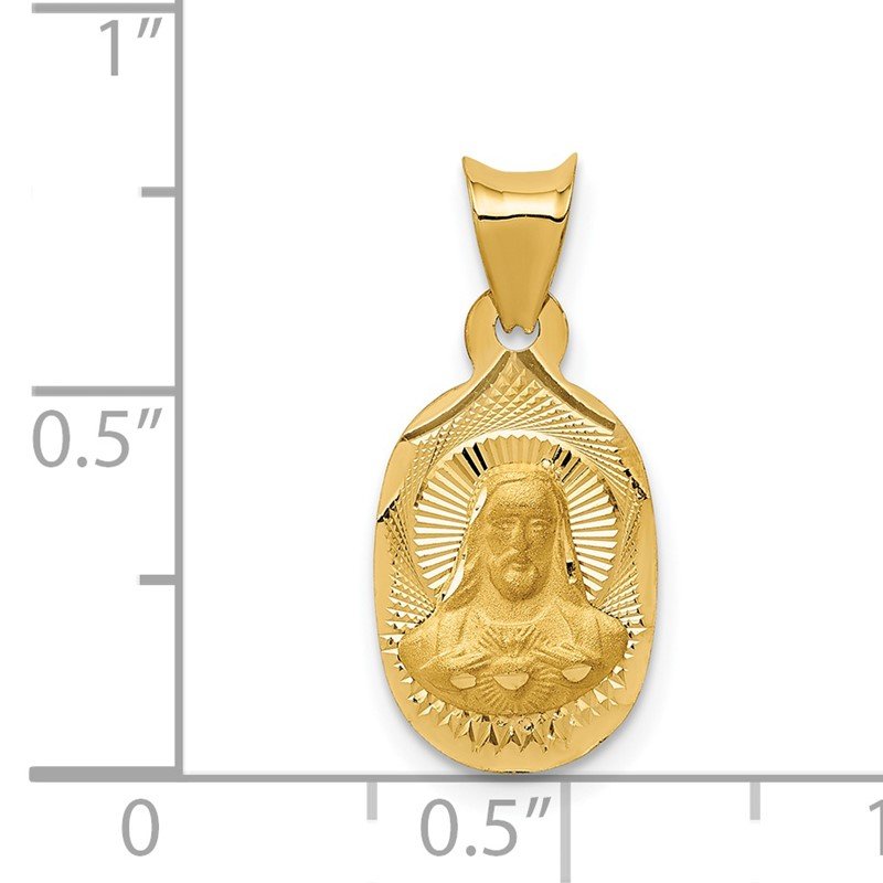 14K Polished Diamond-cut Solid Sagrado Corazon de Jesus Oval Pendant