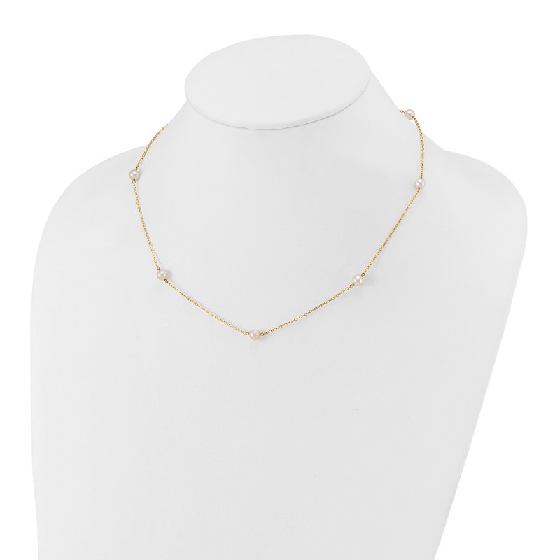 14k 5-6mm White Near-Round Freshwater Cultured Pearl 7-Station 16 inch Necklace
