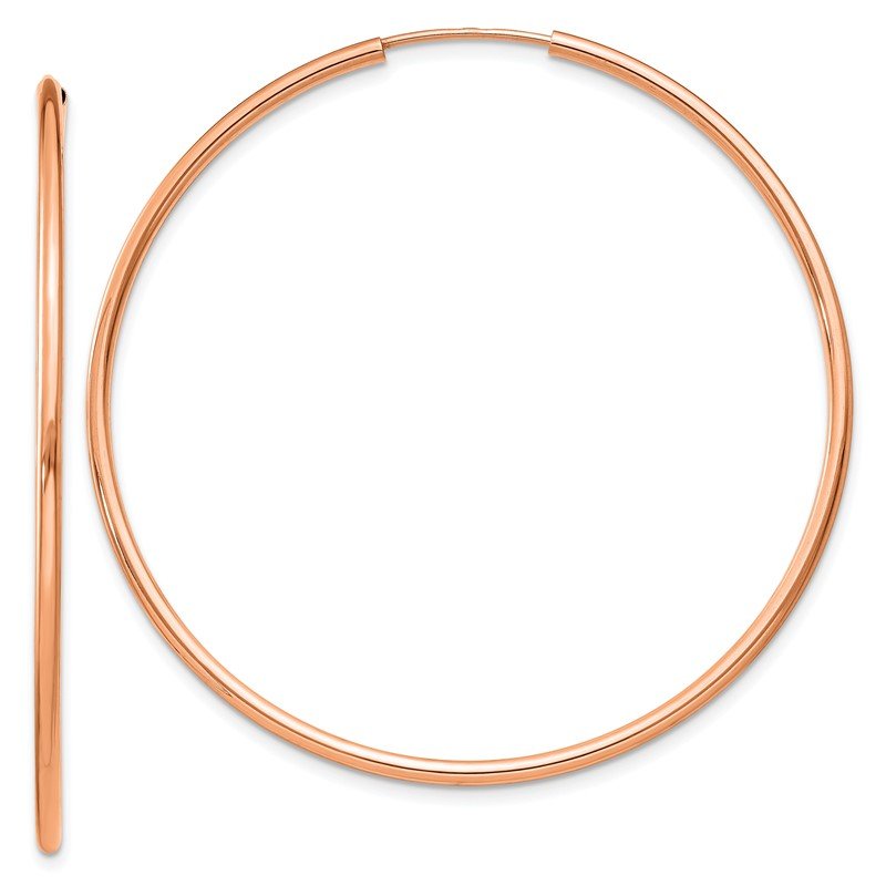 14k Rose Gold 1.5x45mm Polished Endless Tube Hoop Earrings