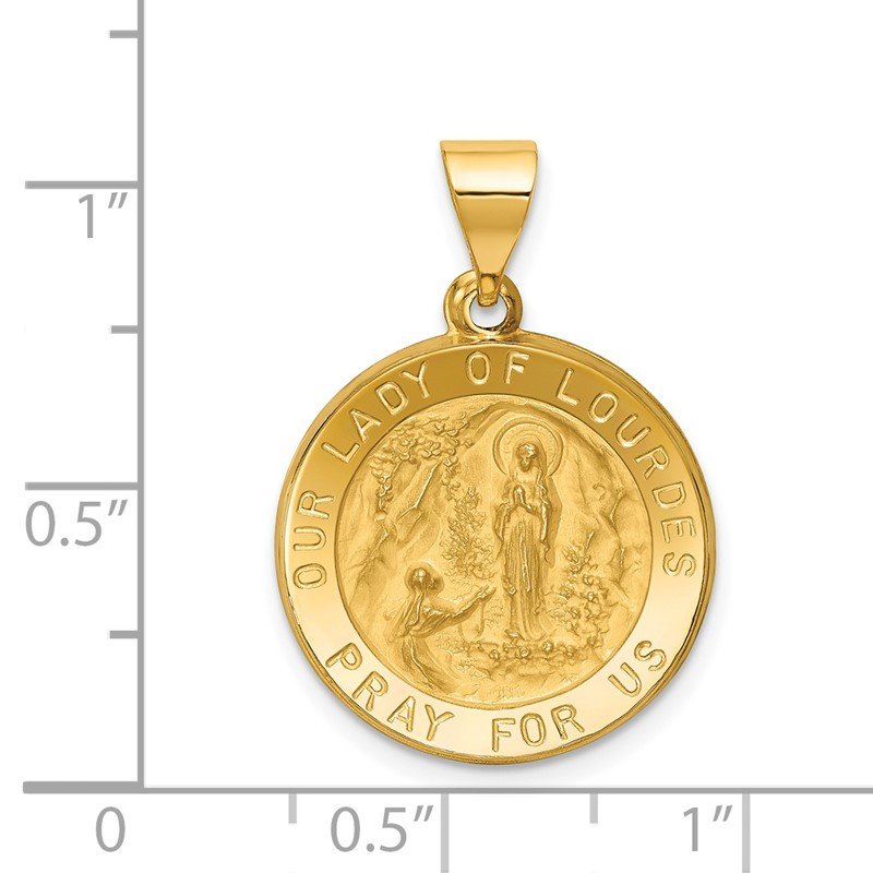 14k Polished and Satin Hollow Our Lady of Lourdes Medal Round Pendant