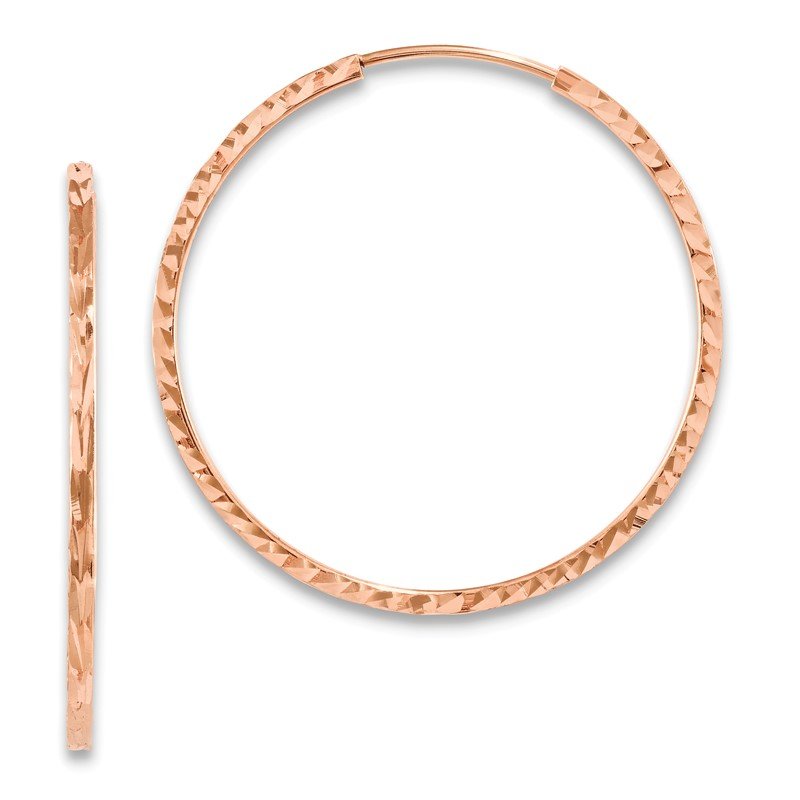 14k Rose Gold 1.6x30mm Diamond-cut Square-Tube Endless Hoop Earrings