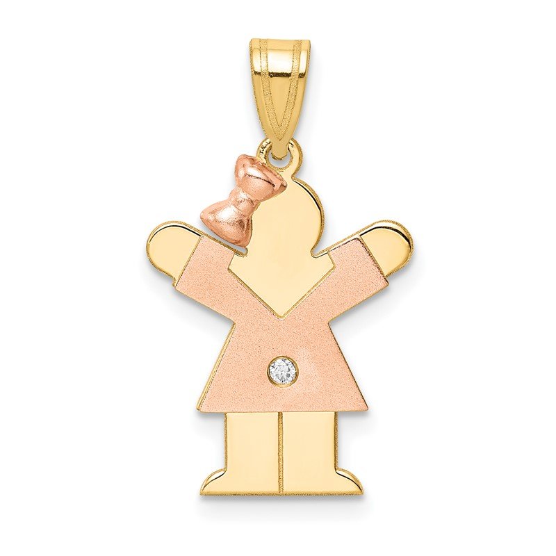 14k Two-tone The Kids Small Girl with Bow on Left AA Diamond Love Pendant