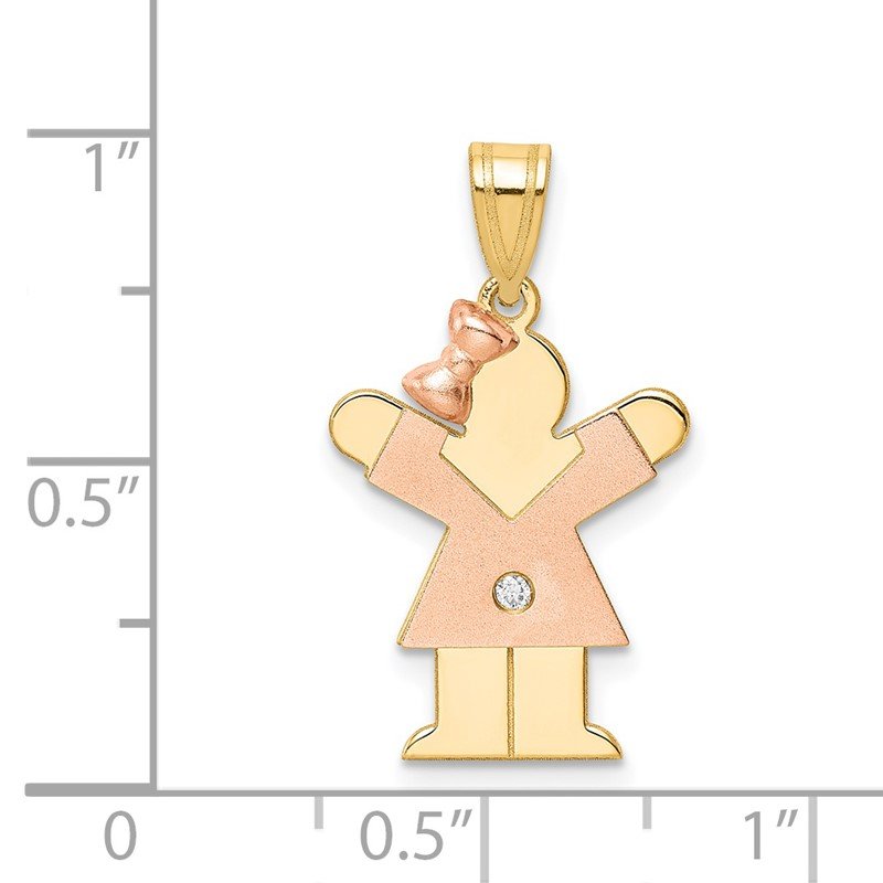 14k Two-tone The Kids Small Girl with Bow on Left AA Diamond Love Pendant