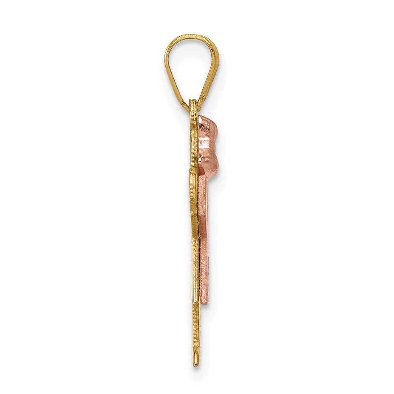 14k Two-tone The Kids Small Girl with Bow on Left AA Diamond Love Pendant