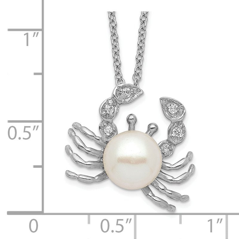 Sterling Silver Rhodium-plated Freshwater Cultured Pearl and Brilliant-cut CZ Crab 18 Inch Necklace