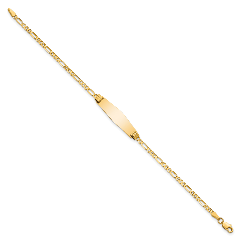 14k Polished Solid Chain/Solid Plate Figaro Link Soft Diamond Shape 24.5x7.3mm Plate 7 inch ID Bracelet