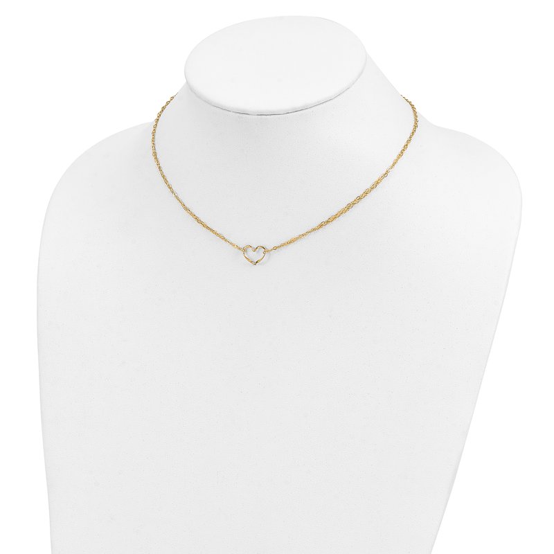 14K Double Strand Heart Pendant 16 inch Necklace Plus 2 inch Extender