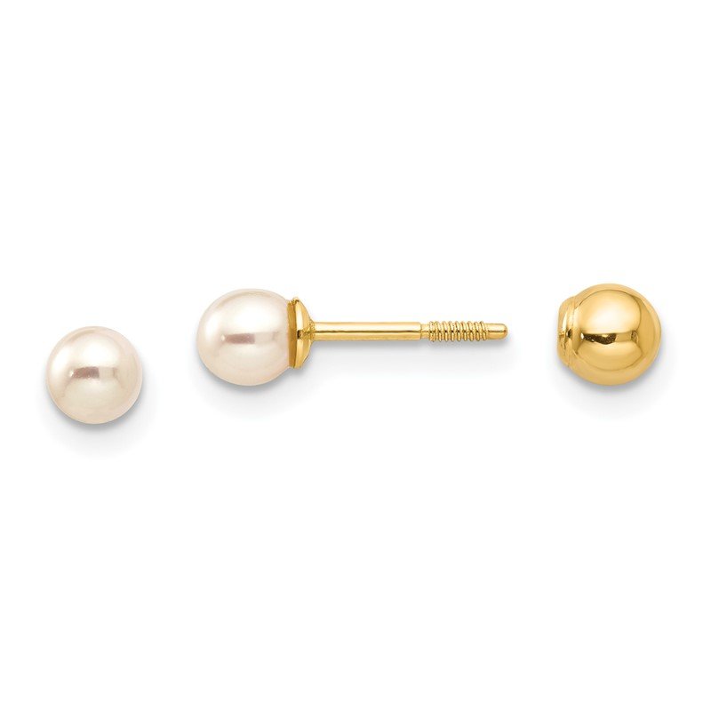 14k Madi K Reversible 3.75-4mm FW Cultured Pearl &amp; Gold Ball Earrings