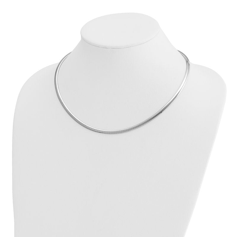 14k White Gold Polished 4mm Standard Weight 16 inch Domed Omega Necklace