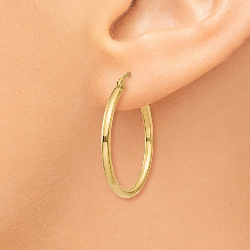 14k 2x25mm Polished Lightweight Tube Hoop Earrings