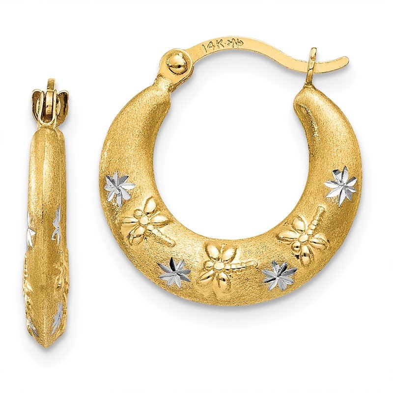 14K &amp; Rhodium Hoop Earrings