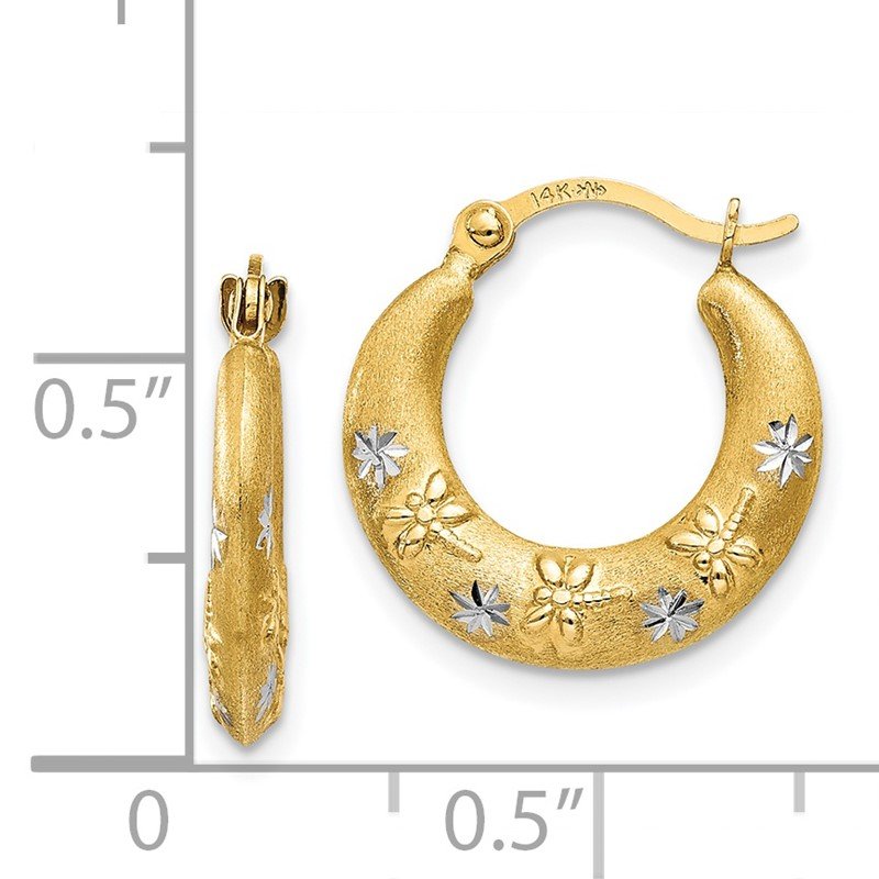 14K &amp; Rhodium Hoop Earrings