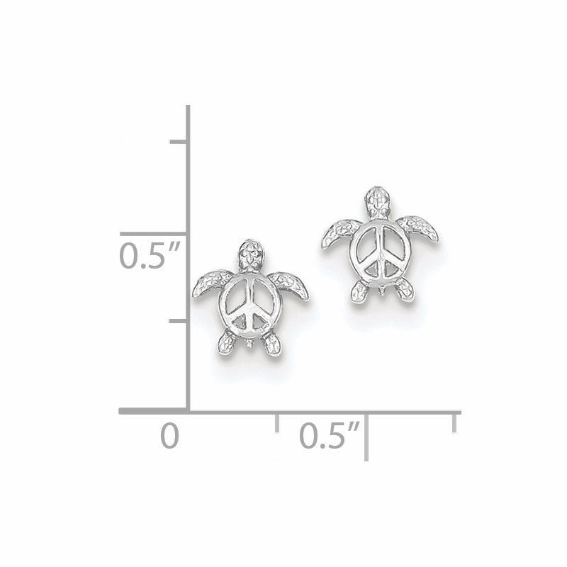14k White Gold Peace Turtle Post Earrings