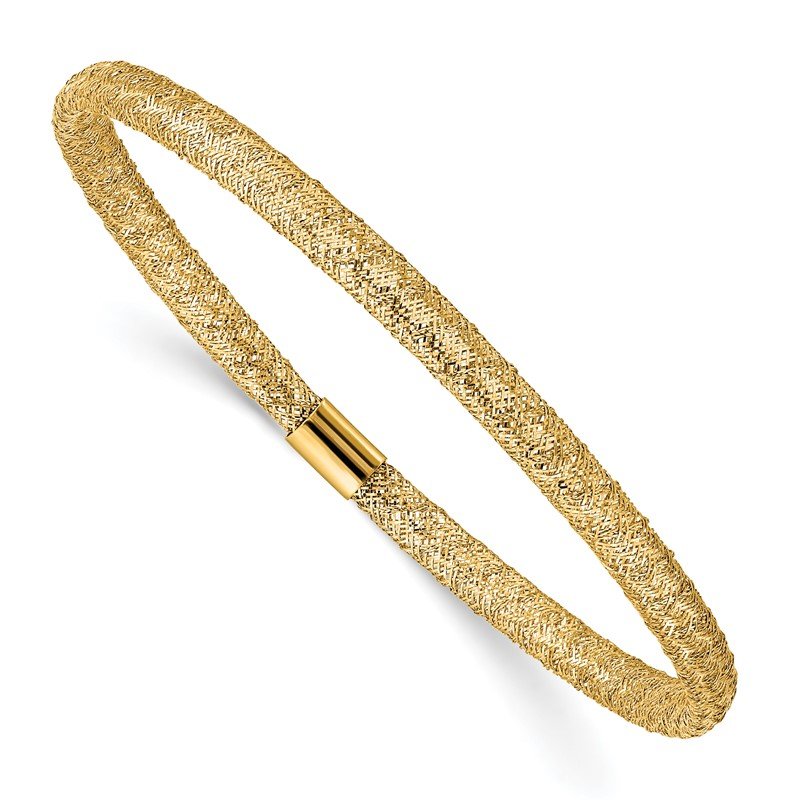 14K 4mm Fancy Woven Mesh Slip-on Stretch Bracelet