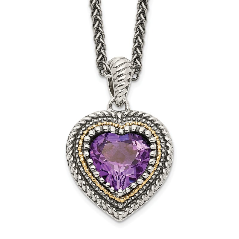 Sterling Silver with 14K Accent 18 inch Antiqued Amethyst Heart Necklace