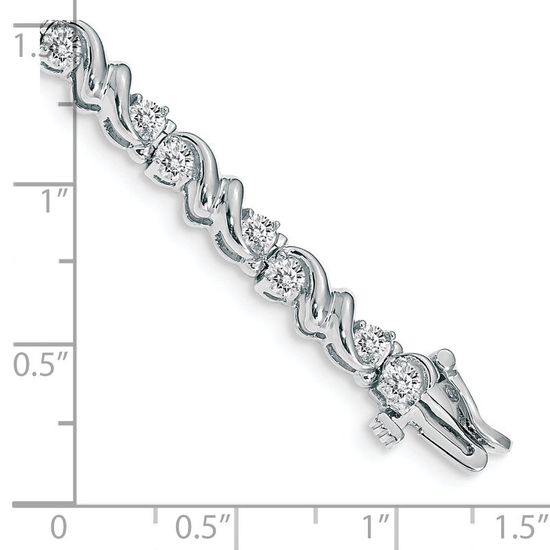14k White Gold Complete 1.45 carat Round AAA Diamond Fancy Swirl 7 inch Tennis Bracelet