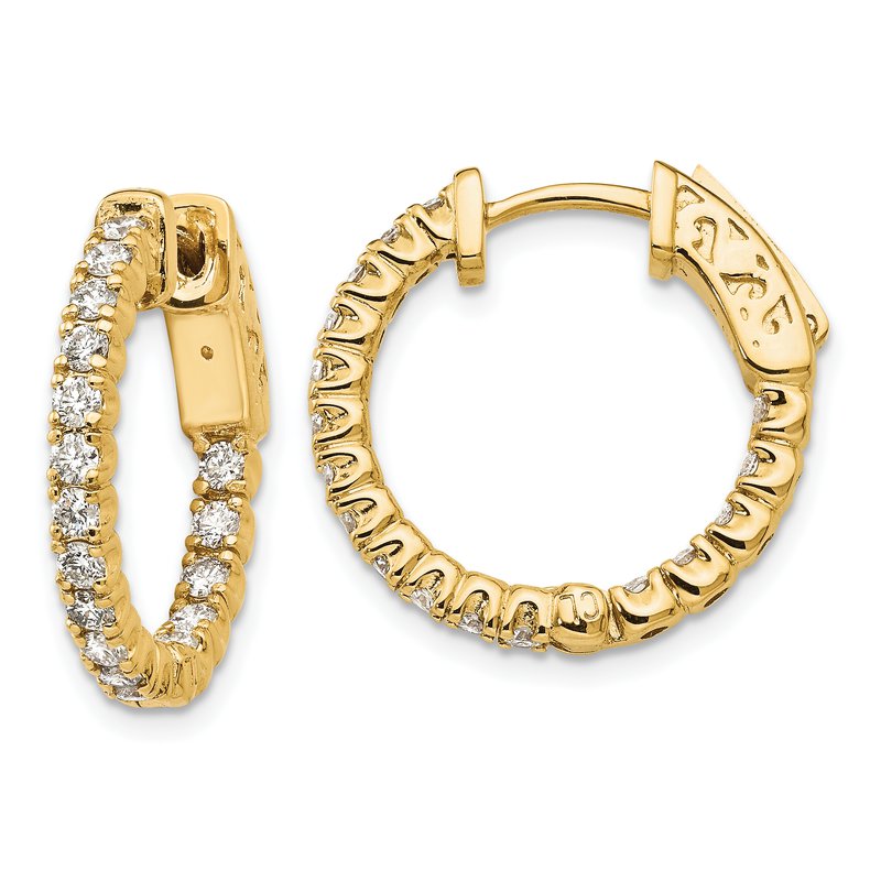 14K Yellow Gold 1 carat Lab Grown Diamond VS+ F+ Complet In and Out Hoop Earrings
