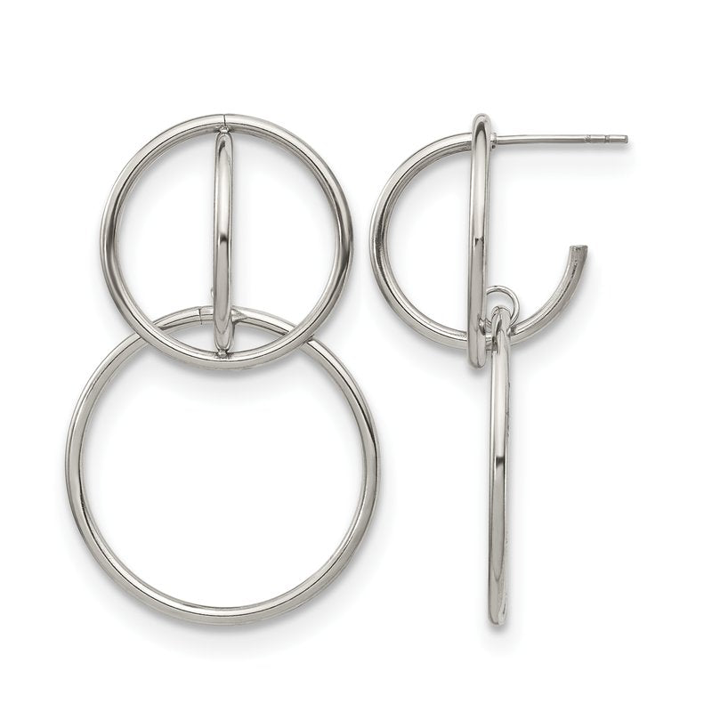 Stainless Steel Polished Interlocking Circles Post Dangle Earrings