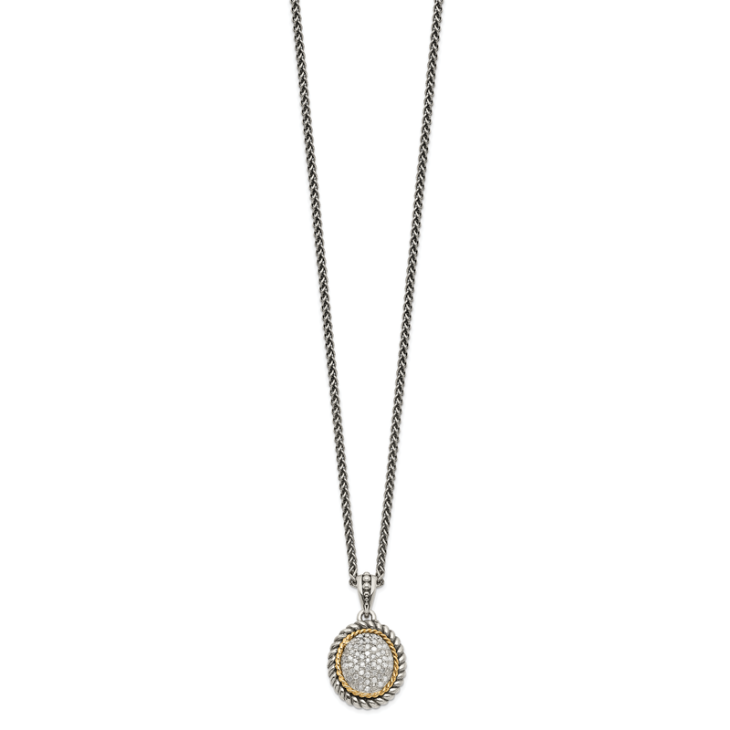 Sterling Silver with 14K Accent 18 Inch Antiqued Diamond Necklace